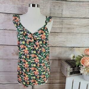 Du Jour Printed Ruffle Tank Orange Green Light Pink Small‎
